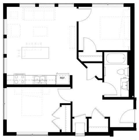Floor plan for 2 beds, 1 bath, 760 sqft